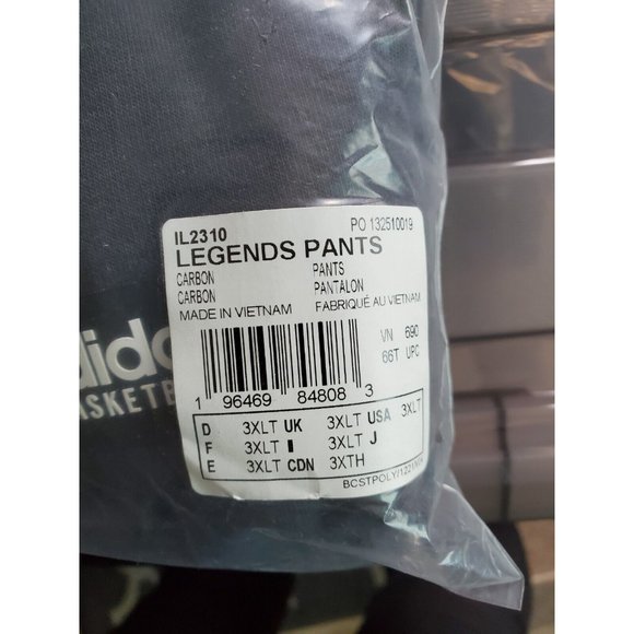 Adidas Men's Black Elastic Waist Legends Basketball Pants Size 3XLT XXXL Tall - Picture 4 of 4